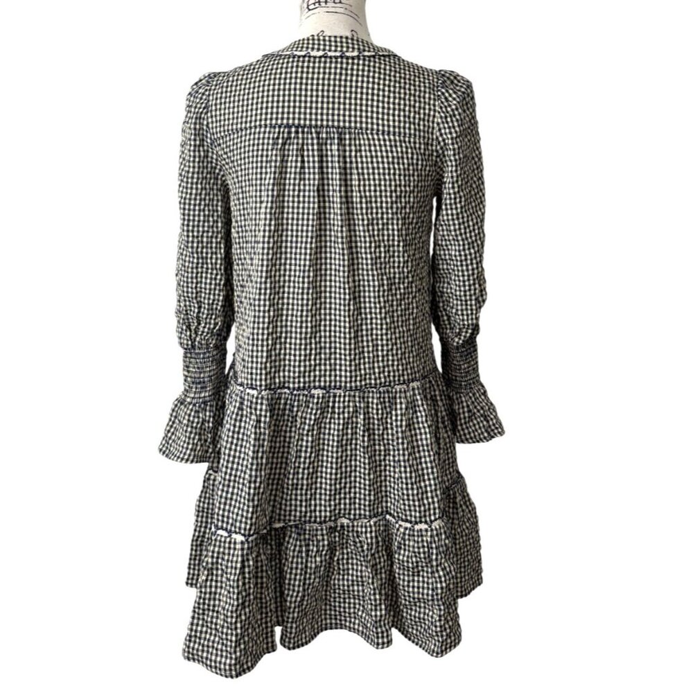 Pomander Place Long Sleeve Kenzo Dress Navy Blue Cream Gingham Womens Size XS - Picture 4 of 9